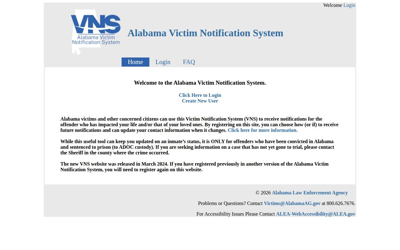 Alabama notification system for Houston County state custody records