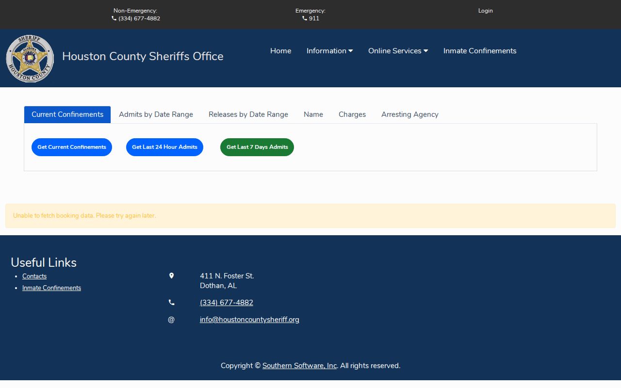 Houston County booking search and jail roster controls
