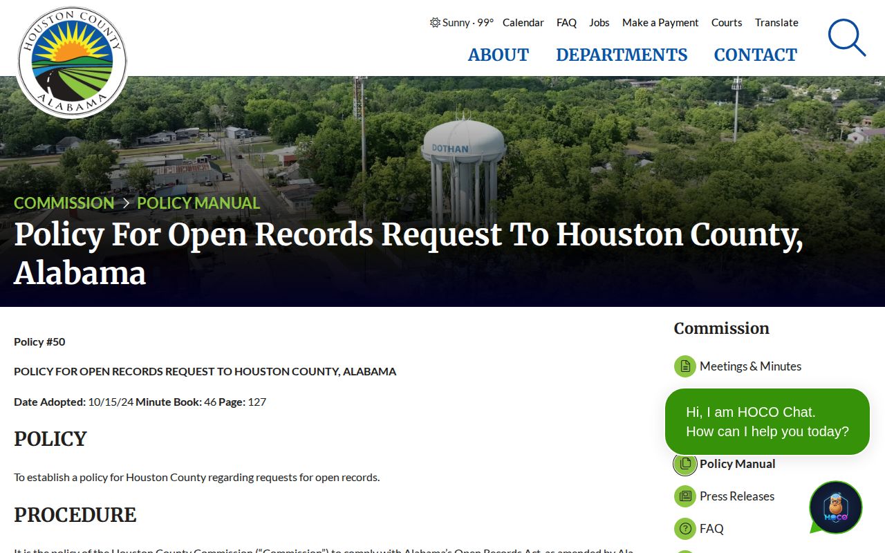 Houston County booking record request policy